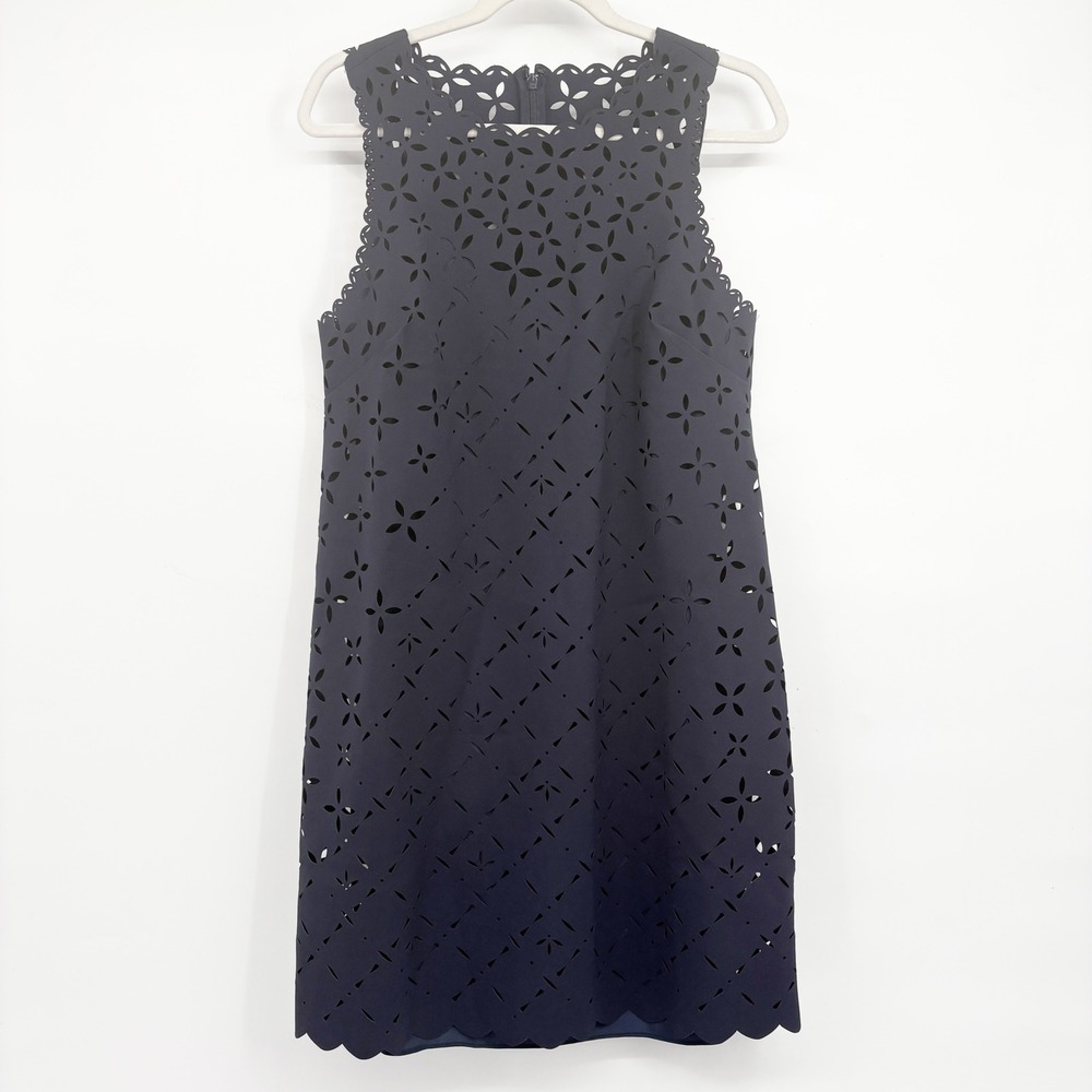 NWT J. Crew Womens Navy Laser Cut Eyelet Scalloped Mod Shift Career Dress 10